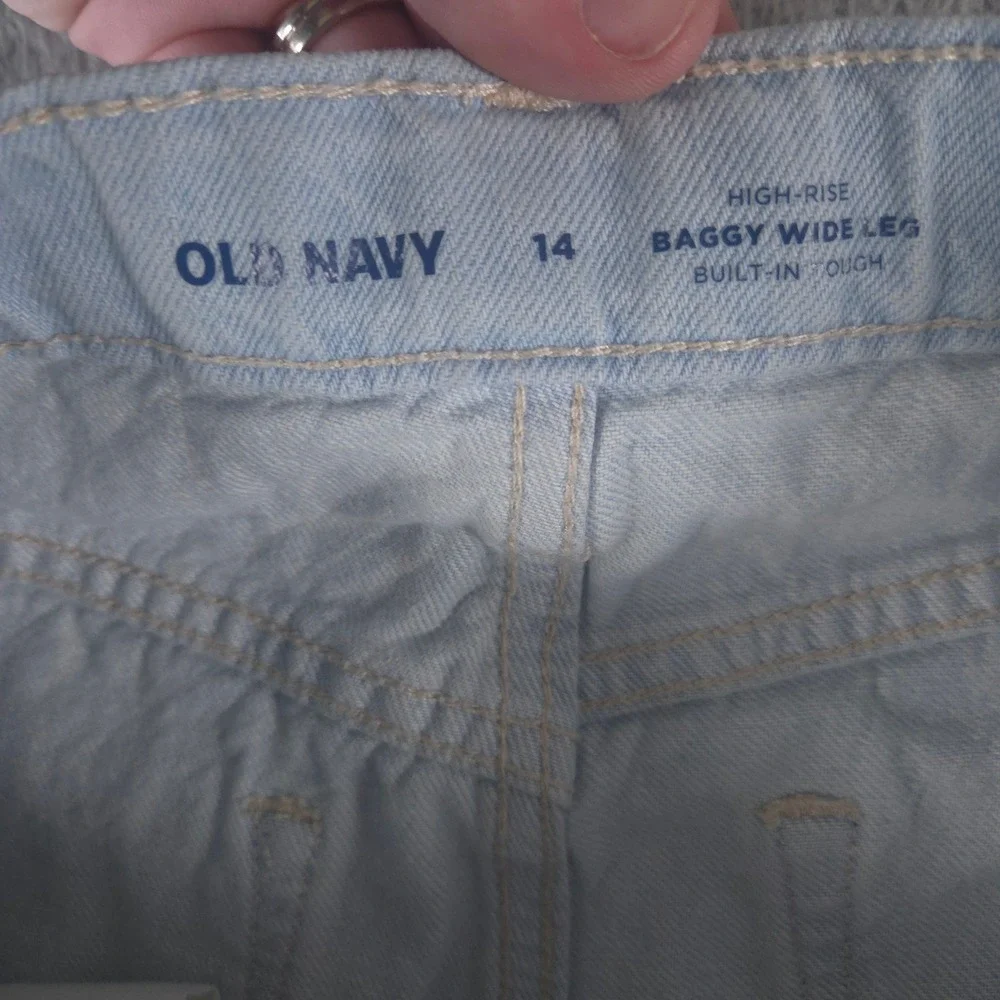 Old Navy Jeans Girls 14 Blue Baggy Wide Leg Distressed High Rise Cotton Denim